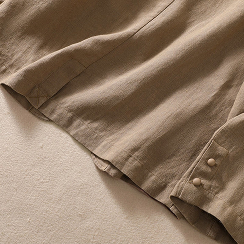 Women's Cotton Linen Stand Collar Long Sleeve Jacket With Pockets