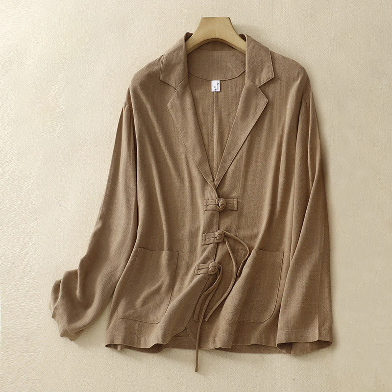 Women's Cotton Linen Frog-Button Long Sleeve Jacket With Pockets