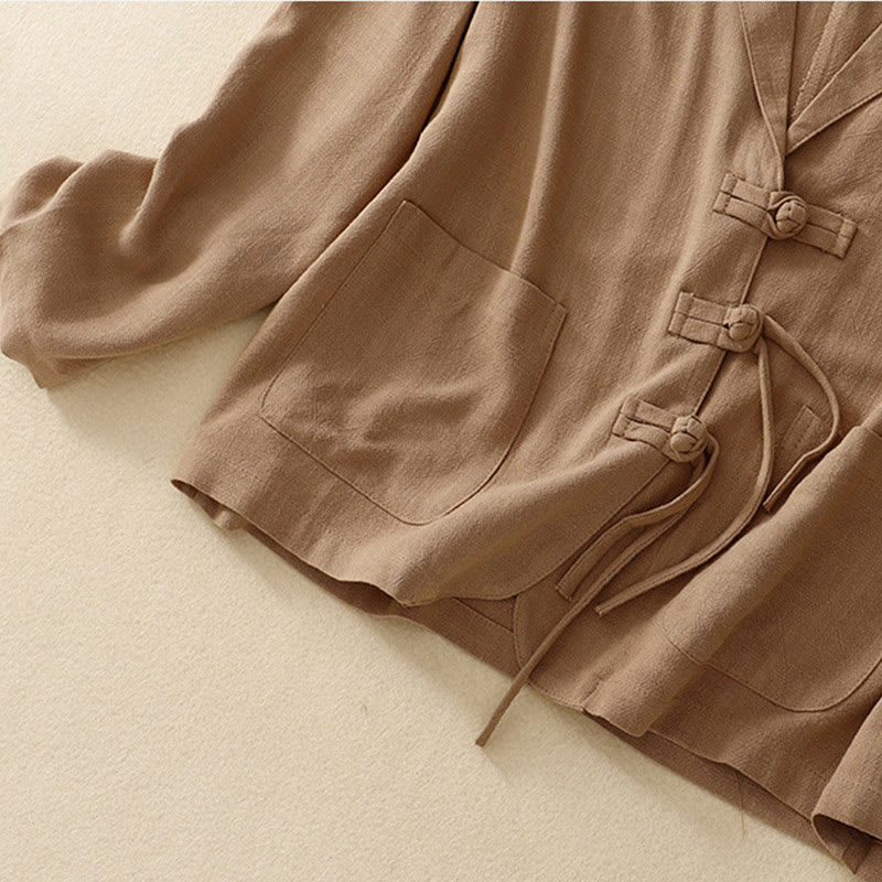 Women's Cotton Linen Frog-Button Long Sleeve Jacket With Pockets