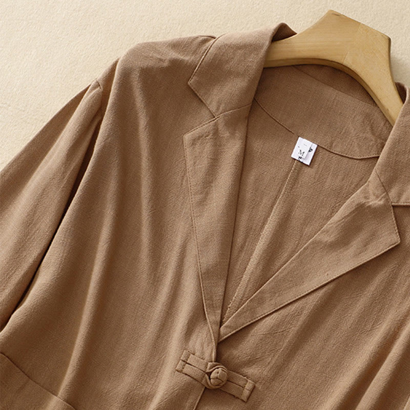 Women's Cotton Linen Frog-Button Long Sleeve Jacket With Pockets