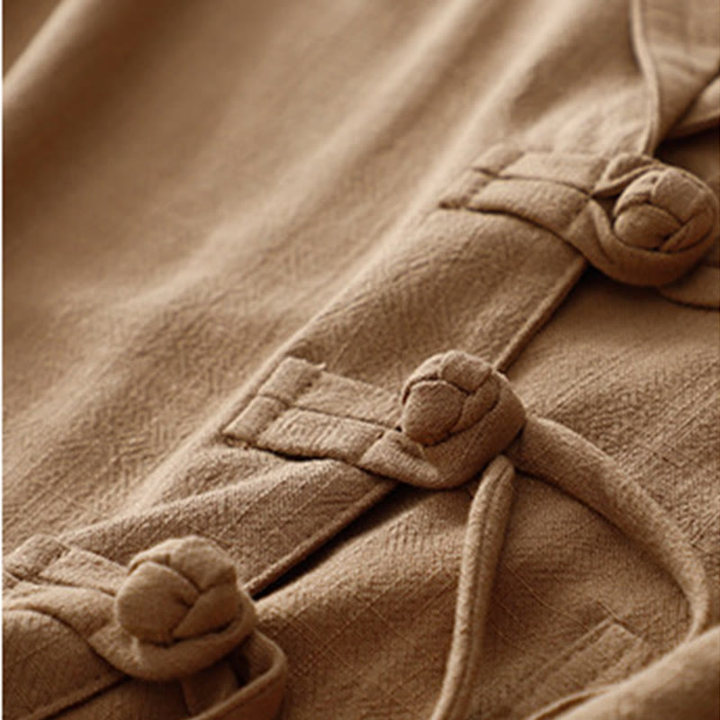 Women's Cotton Linen Frog-Button Long Sleeve Jacket With Pockets