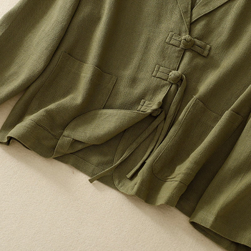 Women's Cotton Linen Frog-Button Long Sleeve Jacket With Pockets