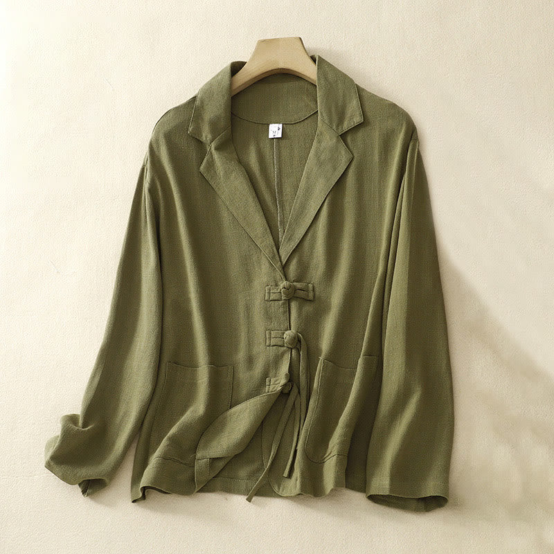 Women's Cotton Linen Frog-Button Long Sleeve Jacket With Pockets