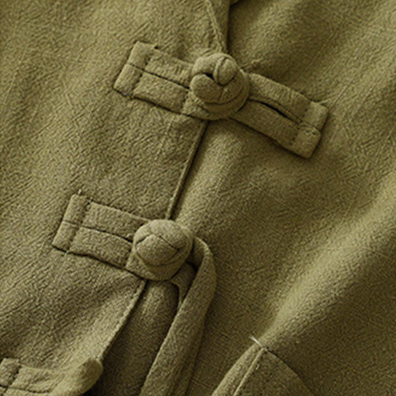 Women's Cotton Linen Frog-Button Long Sleeve Jacket With Pockets