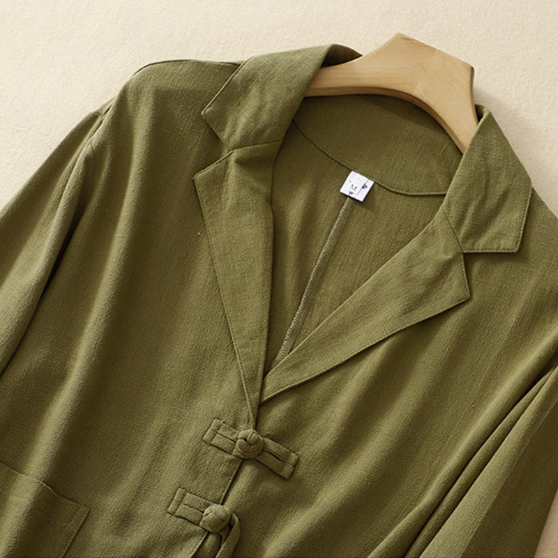 Women's Cotton Linen Frog-Button Long Sleeve Jacket With Pockets