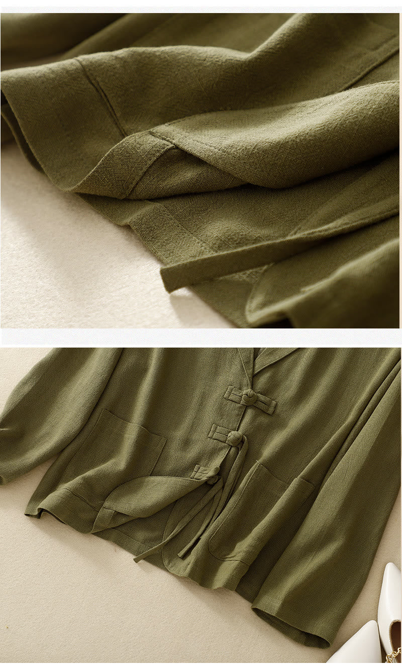 Women's Cotton Linen Frog-Button Long Sleeve Jacket With Pockets