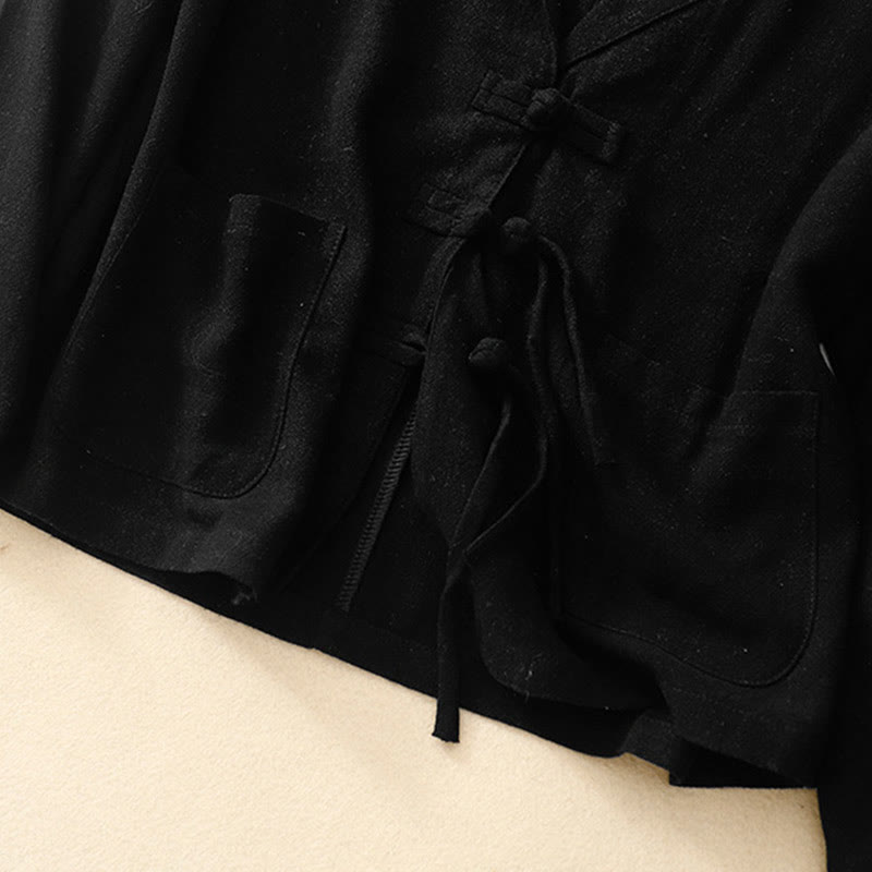 Women's Cotton Linen Frog-Button Long Sleeve Jacket With Pockets