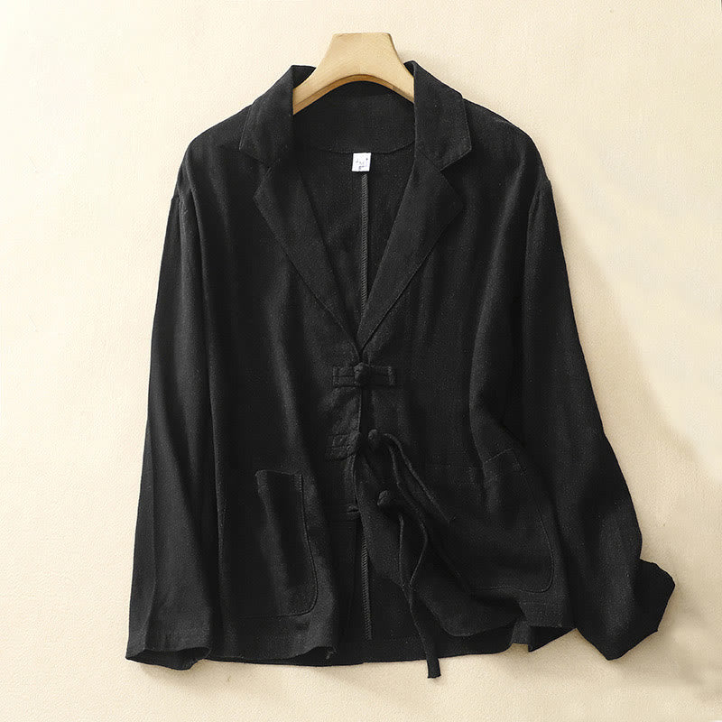 Women's Cotton Linen Frog-Button Long Sleeve Jacket With Pockets