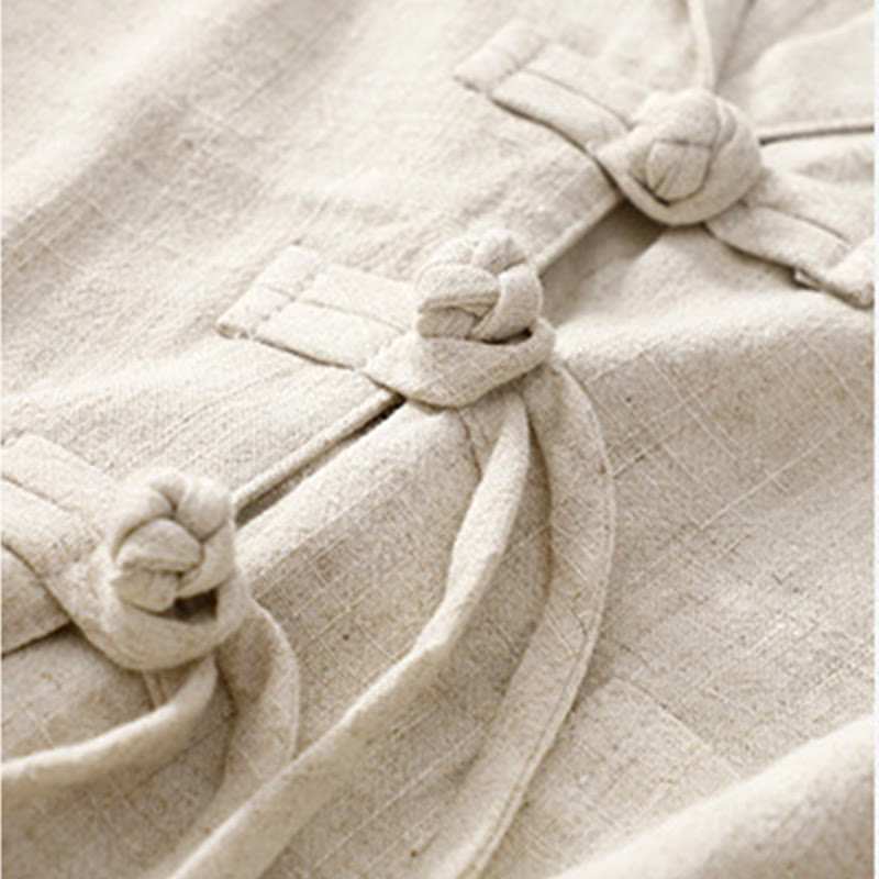 Women's Cotton Linen Frog-Button Long Sleeve Jacket With Pockets