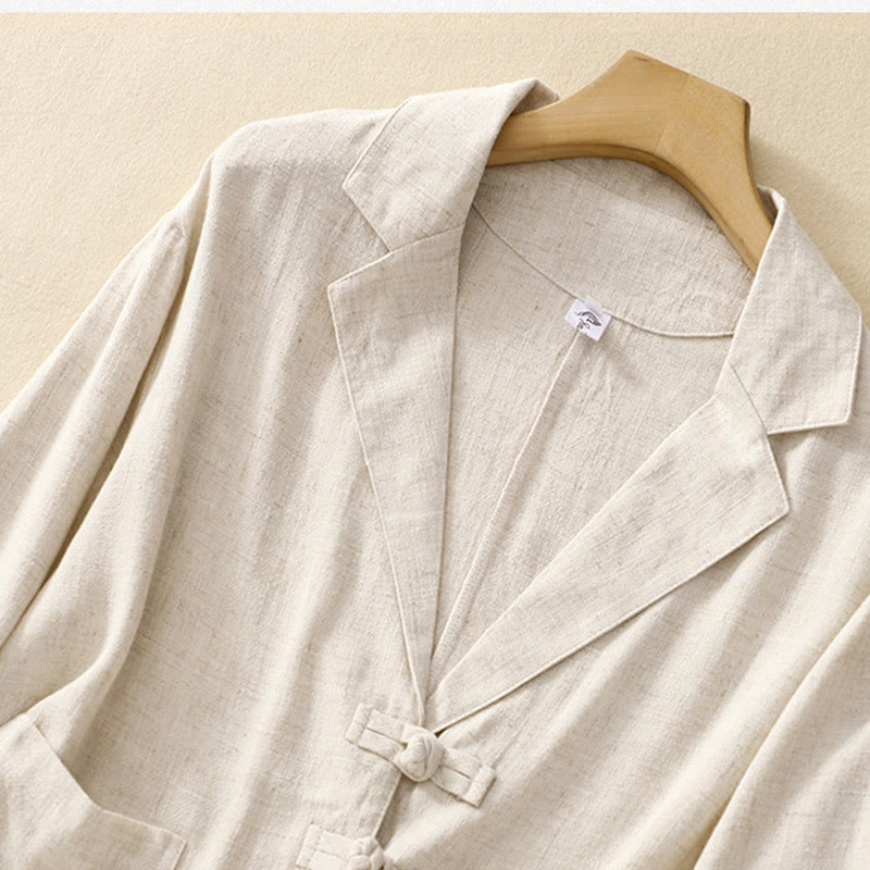 Women's Cotton Linen Frog-Button Long Sleeve Jacket With Pockets
