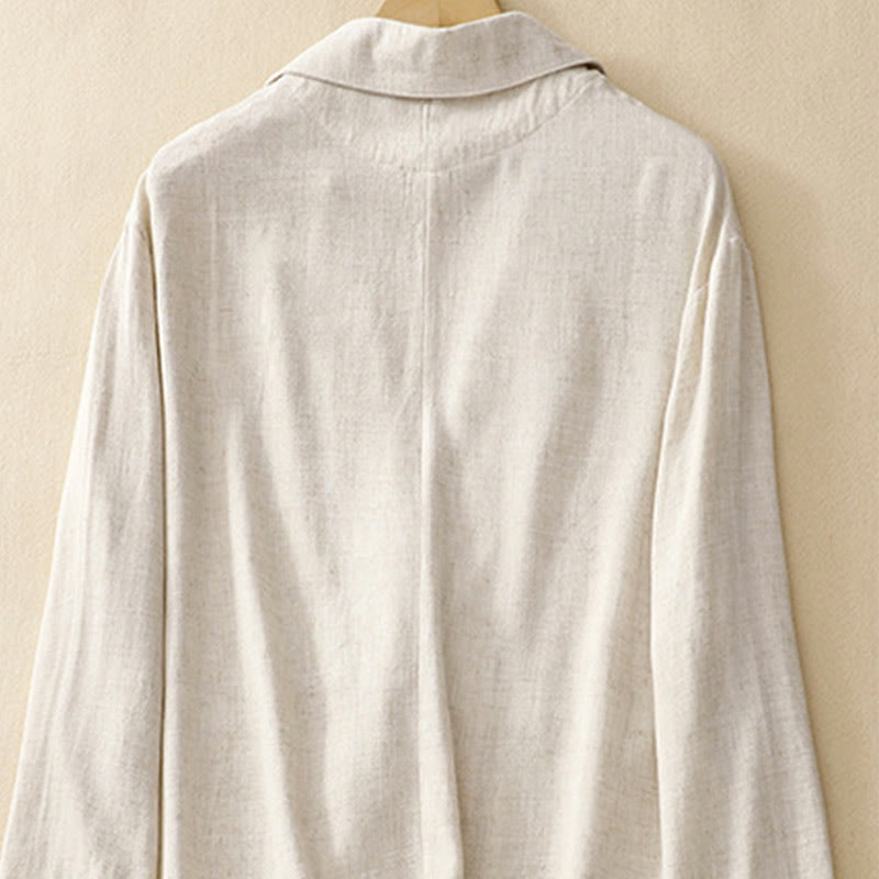 Women's Cotton Linen Frog-Button Long Sleeve Jacket With Pockets