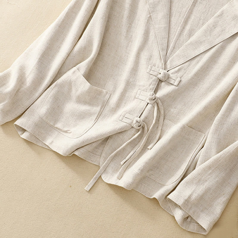 Women's Cotton Linen Frog-Button Long Sleeve Jacket With Pockets
