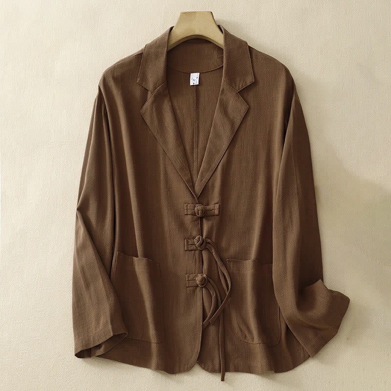 Women's Cotton Linen Frog-Button Long Sleeve Jacket With Pockets