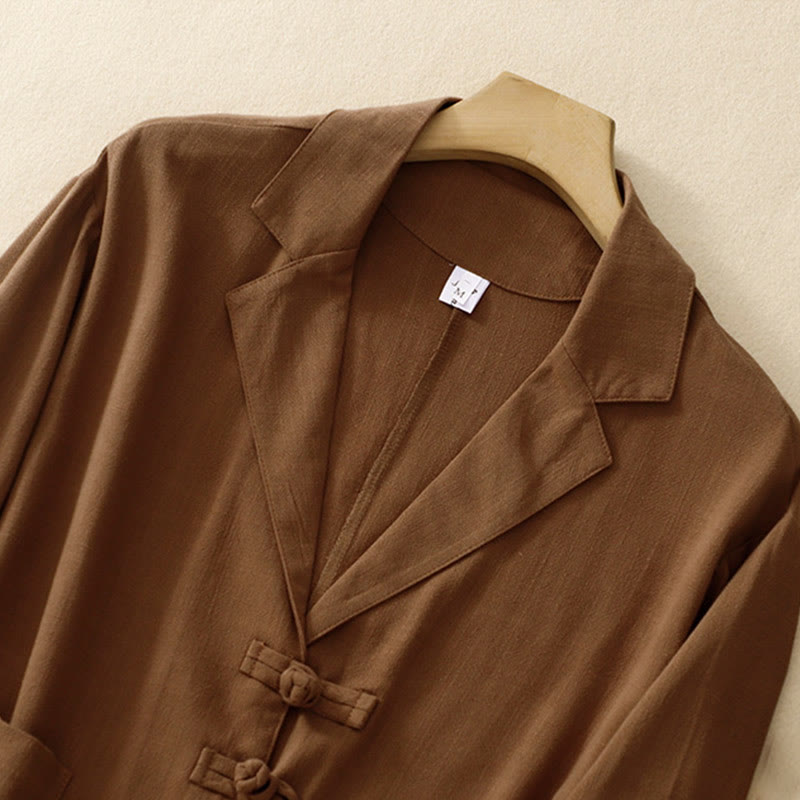 Women's Cotton Linen Frog-Button Long Sleeve Jacket With Pockets