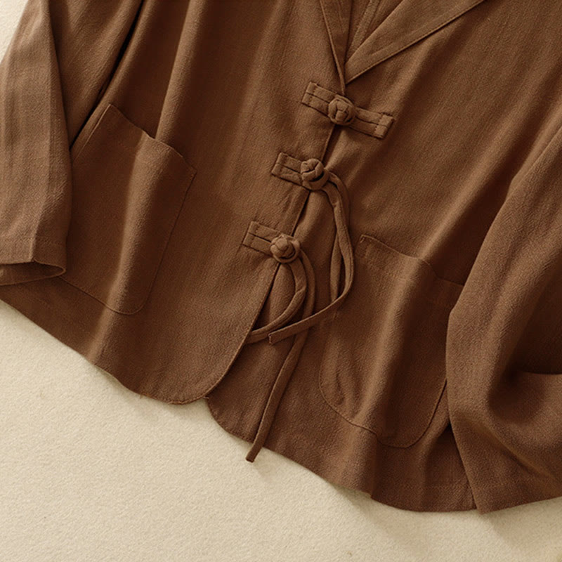 Women's Cotton Linen Frog-Button Long Sleeve Jacket With Pockets