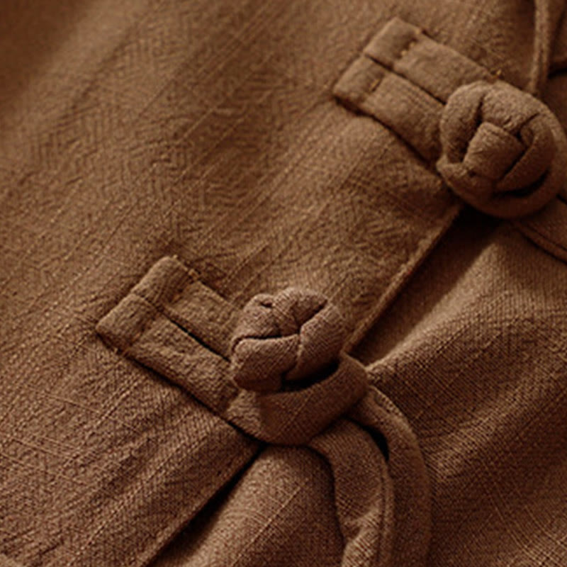 Women's Cotton Linen Frog-Button Long Sleeve Jacket With Pockets