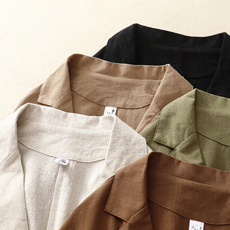 Women's Cotton Linen Frog-Button Long Sleeve Jacket With Pockets