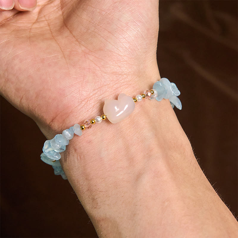 Handcrafted Irregular Aquamarine & Citrine Beaded Cat Charm Bracelet