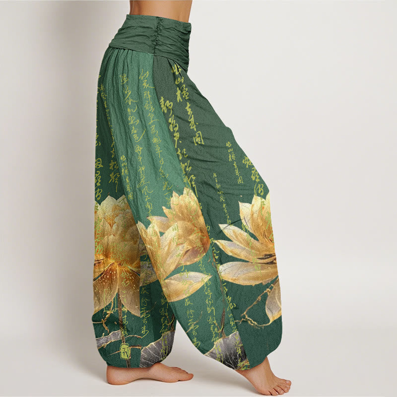 Cotton Lotus Print Breathable Meditation Harem Pants