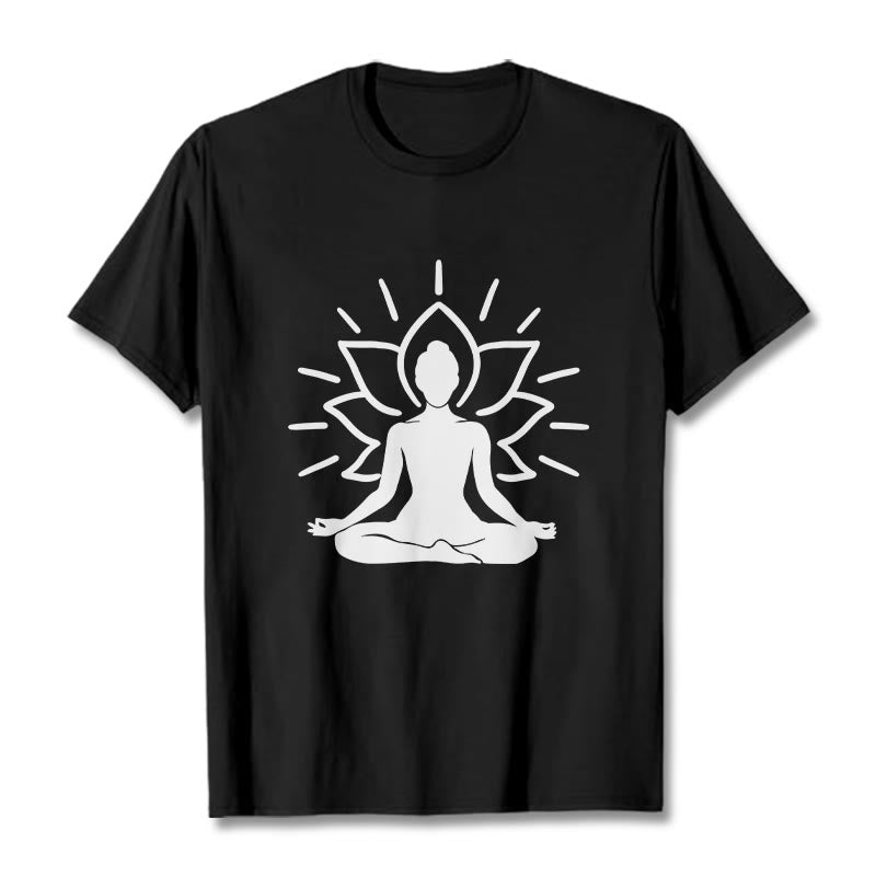 Casual Meditative Figure Lotus Pattern Tee T-shirt