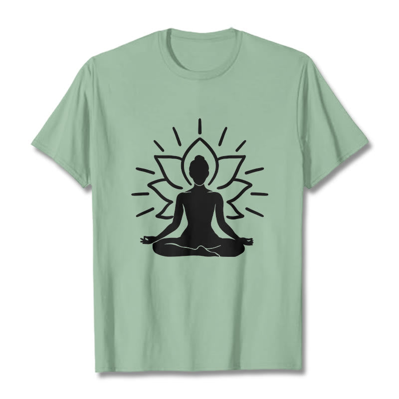 Casual Meditative Figure Lotus Pattern Tee T-shirt