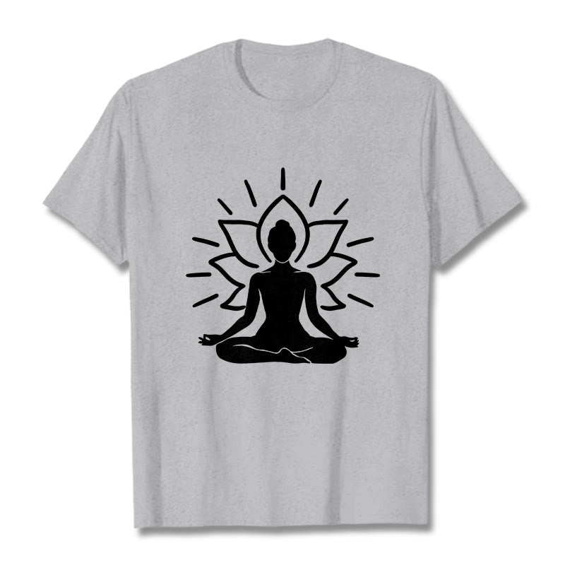 Casual Meditative Figure Lotus Pattern Tee T-shirt