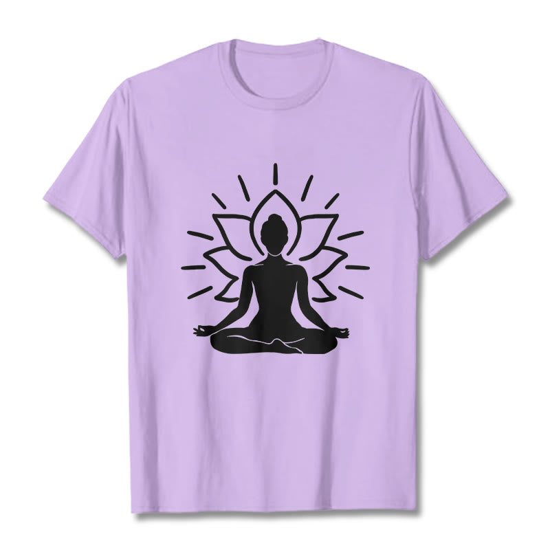 Casual Meditative Figure Lotus Pattern Tee T-shirt