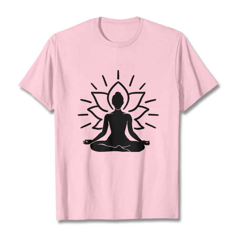 Casual Meditative Figure Lotus Pattern Tee T-shirt