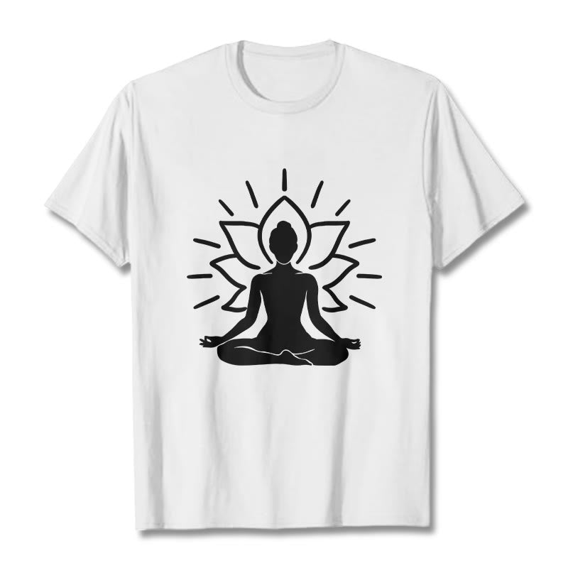 Casual Meditative Figure Lotus Pattern Tee T-shirt