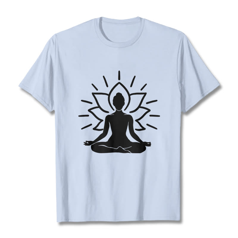 Casual Meditative Figure Lotus Pattern Tee T-shirt