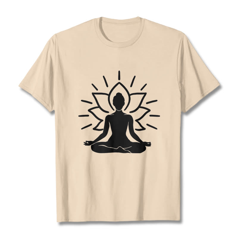 Casual Meditative Figure Lotus Pattern Tee T-shirt