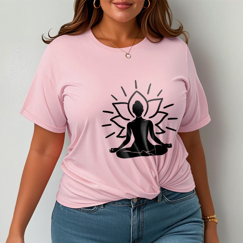 Casual Meditative Figure Lotus Pattern Tee T-shirt