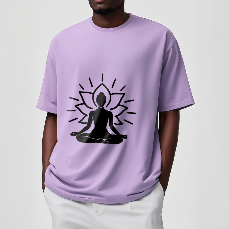 Casual Meditative Figure Lotus Pattern Tee T-shirt