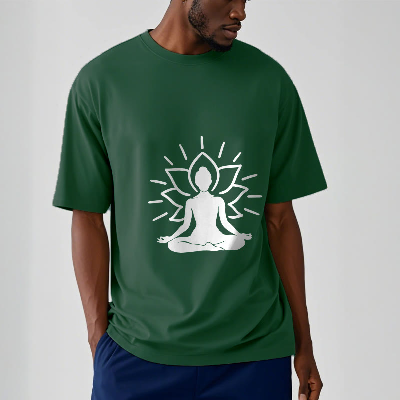 Casual Meditative Figure Lotus Pattern Tee T-shirt