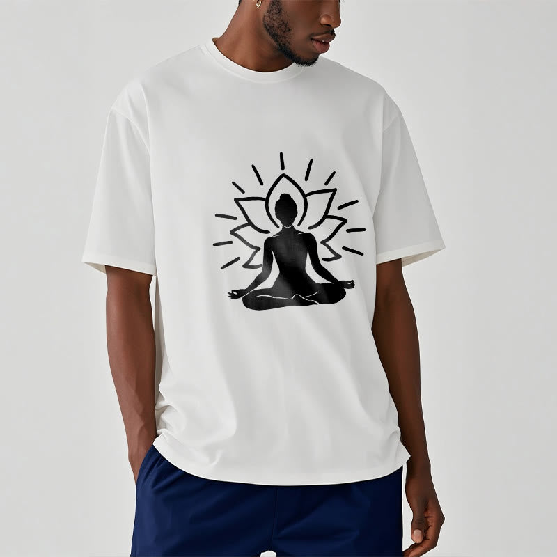 Casual Meditative Figure Lotus Pattern Tee T-shirt