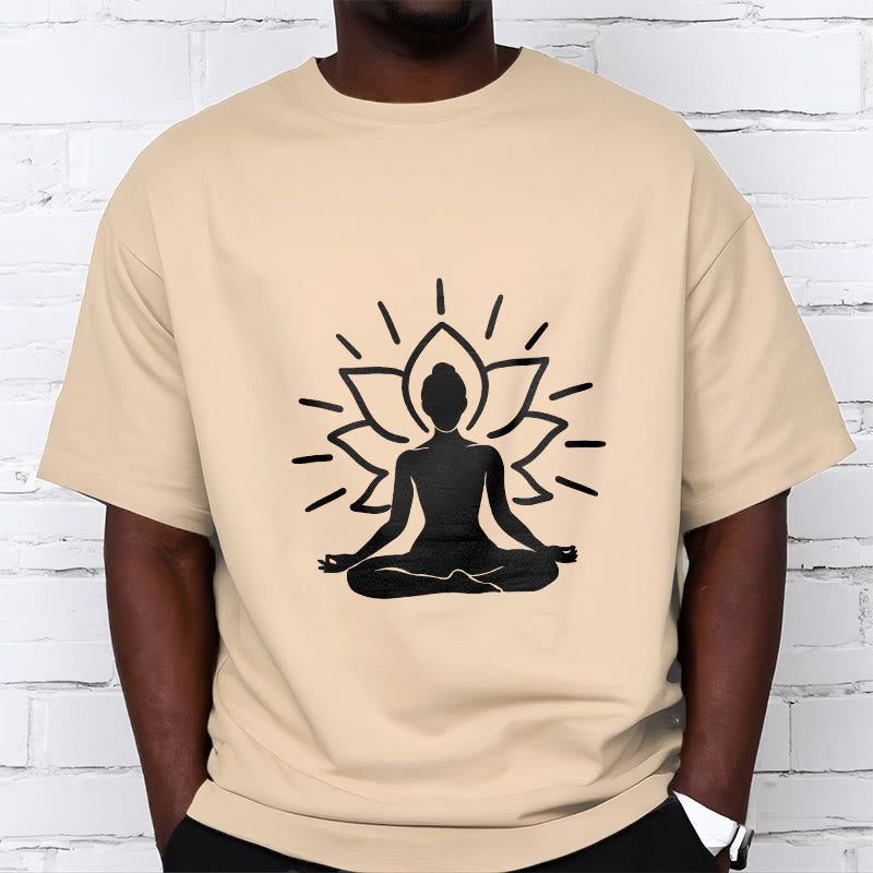 Casual Meditative Figure Lotus Pattern Tee T-shirt