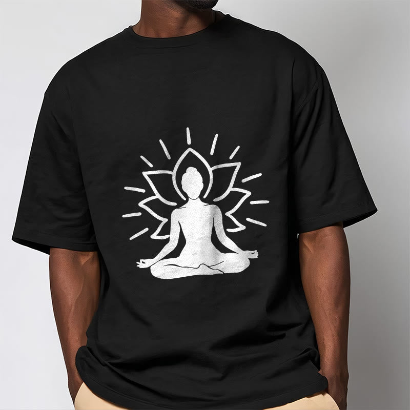 Casual Meditative Figure Lotus Pattern Tee T-shirt