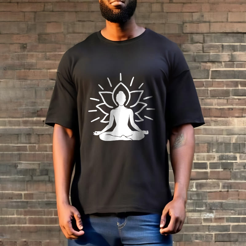 Casual Meditative Figure Lotus Pattern Tee T-shirt