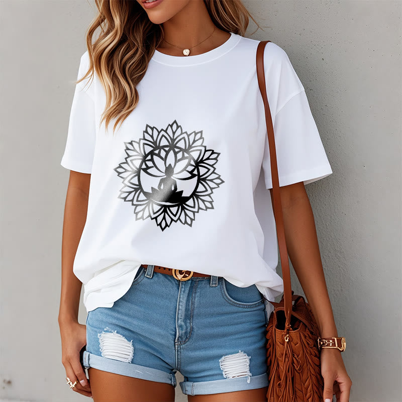 Cotton Mandala Graphic Meditation Crew Neck T-Shirt