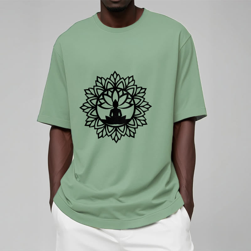 Cotton Mandala Graphic Meditation Crew Neck T-Shirt