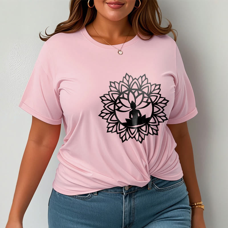 Cotton Mandala Graphic Meditation Crew Neck T-Shirt