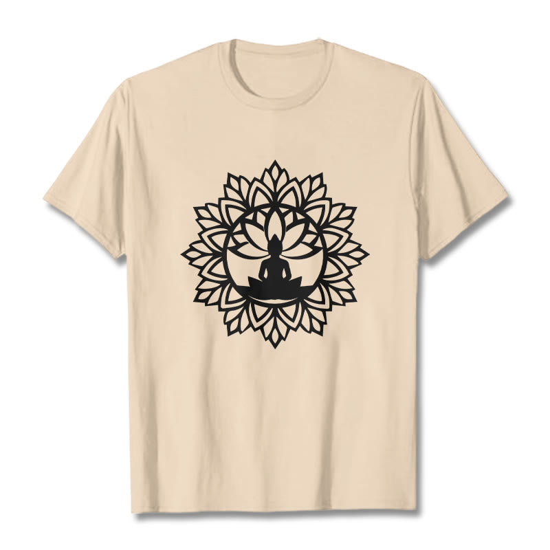 Cotton Mandala Graphic Meditation Crew Neck T-Shirt
