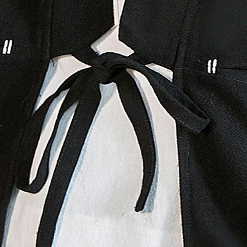 Lace-Up Design Jacket Cotton Linen Men's Three Quarter Sleeve Kimono With Pockets