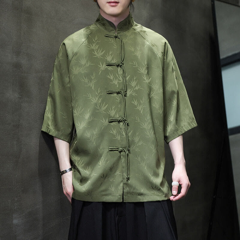 Lightweight Cotton Blend Three-Quarter Sleeve Tang Meditation Shirt