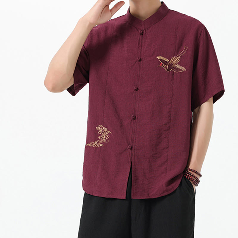 Breathable Cotton Stand Collar Embroidered Meditation Shirt