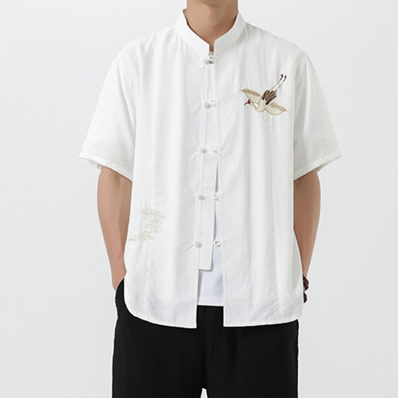 Breathable Cotton Stand Collar Embroidered Meditation Shirt