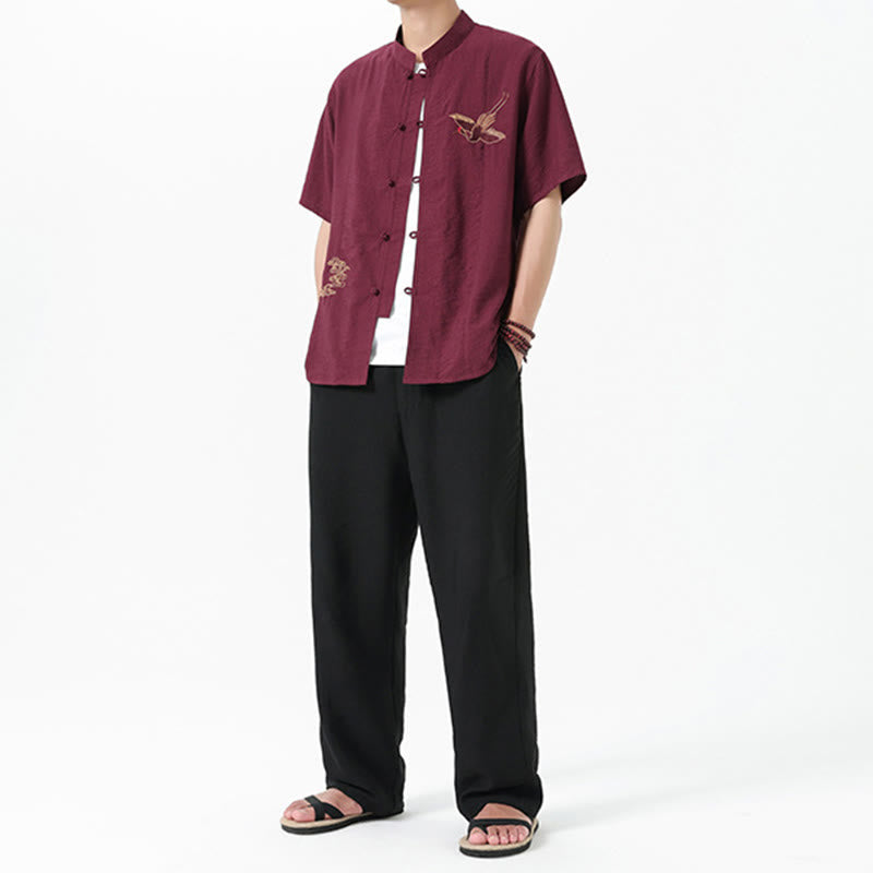Breathable Cotton Stand Collar Embroidered Meditation Shirt