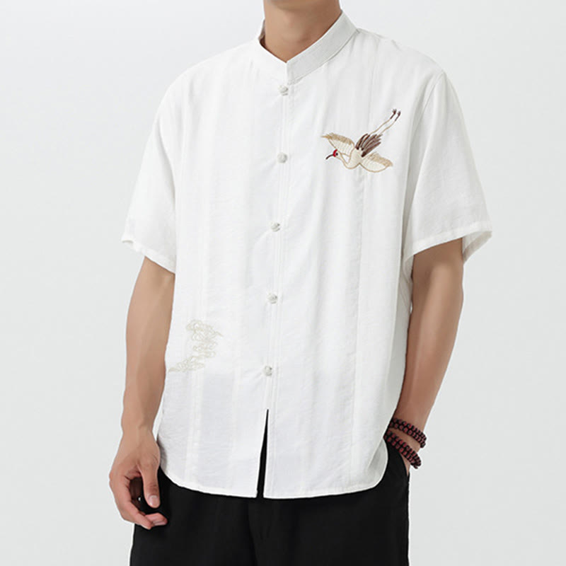 Breathable Cotton Stand Collar Embroidered Meditation Shirt