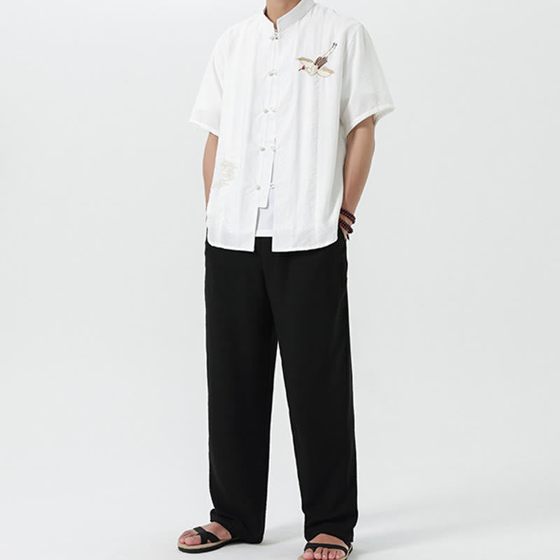 Breathable Cotton Stand Collar Embroidered Meditation Shirt