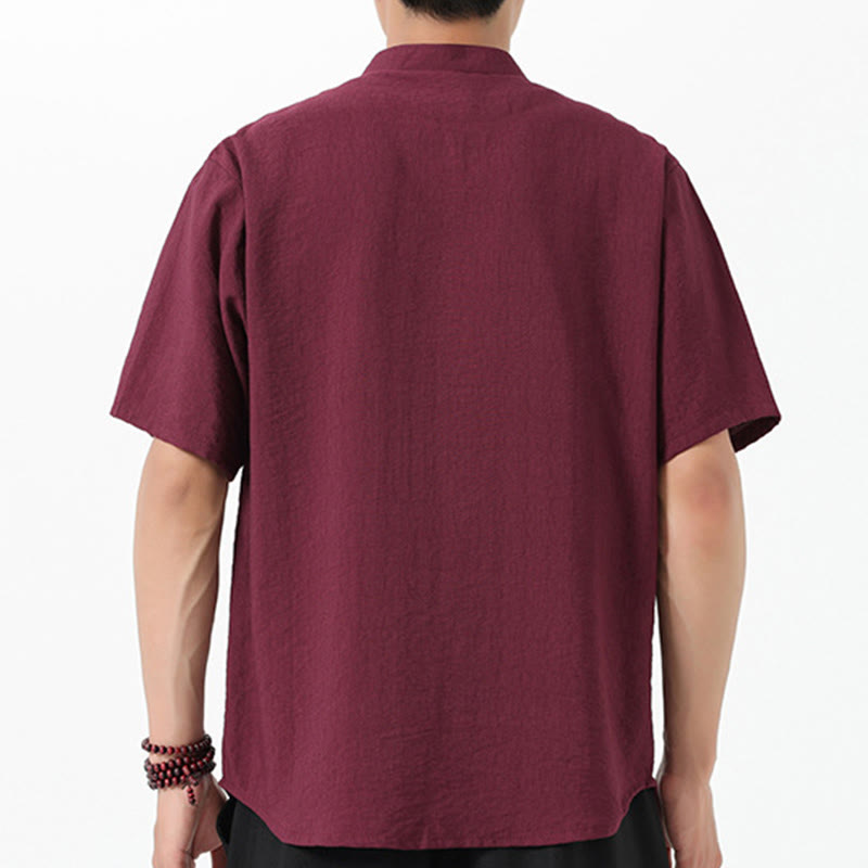 Breathable Cotton Stand Collar Embroidered Meditation Shirt